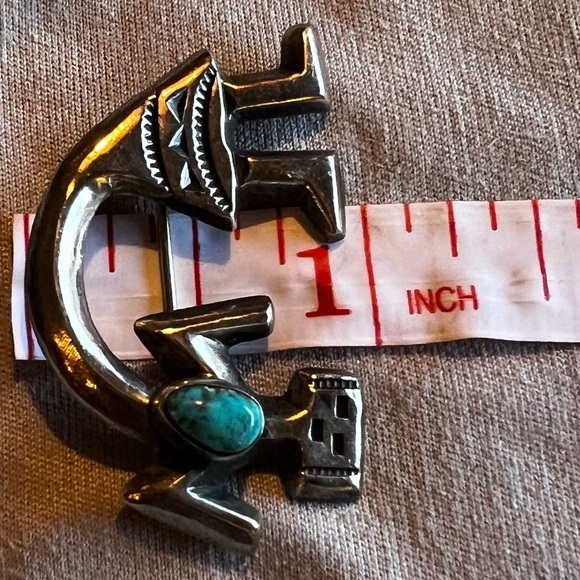 Vintage Native American Antelope Sterling Silver/Turquoise Pin - Picture 3 of 4